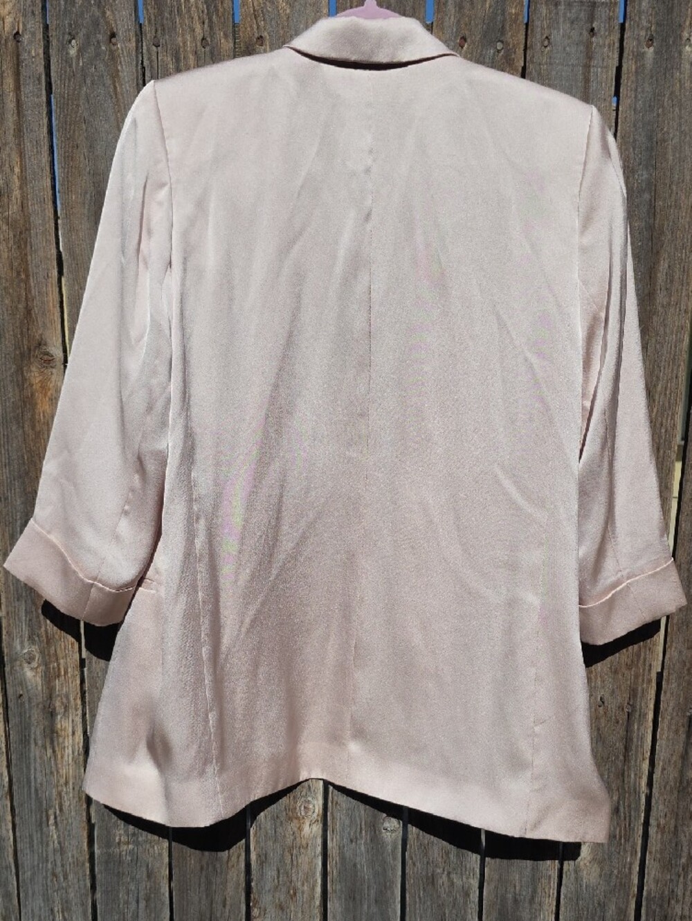 Express Women's Light Cream Satin Open-Front Blazer - Picture 7 of 13